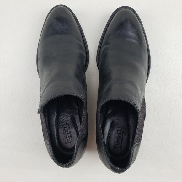 Born Dallia Leather Ankle Boot Womens 9 Black Chelsea Slip On Moto Bootie - Picture 8 of 14